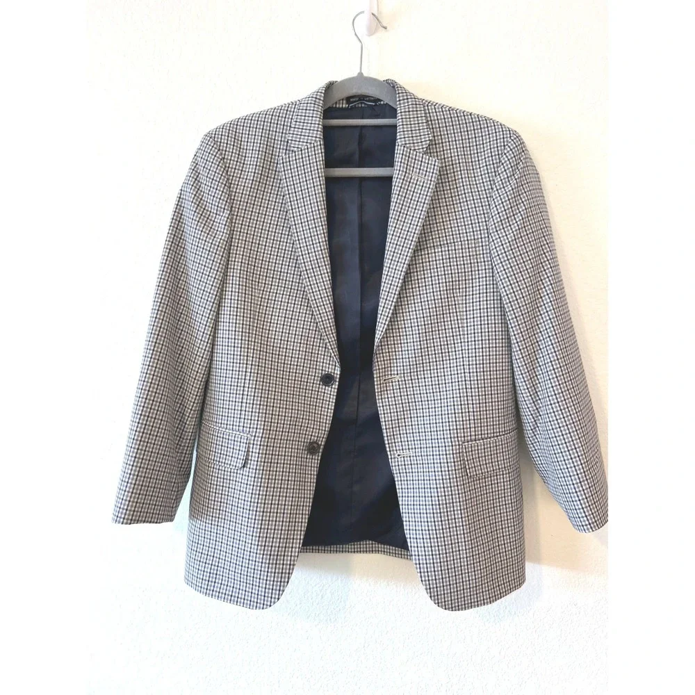 Preppy Tommy Hilfiger Americana‎ Gingham Blazer Navy White Sport Coat S36